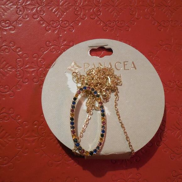 Panacea Disco Homecoming Prom Cocktail  Pave Baubles Oval Earrings & Necklace - Picture 5 of 6